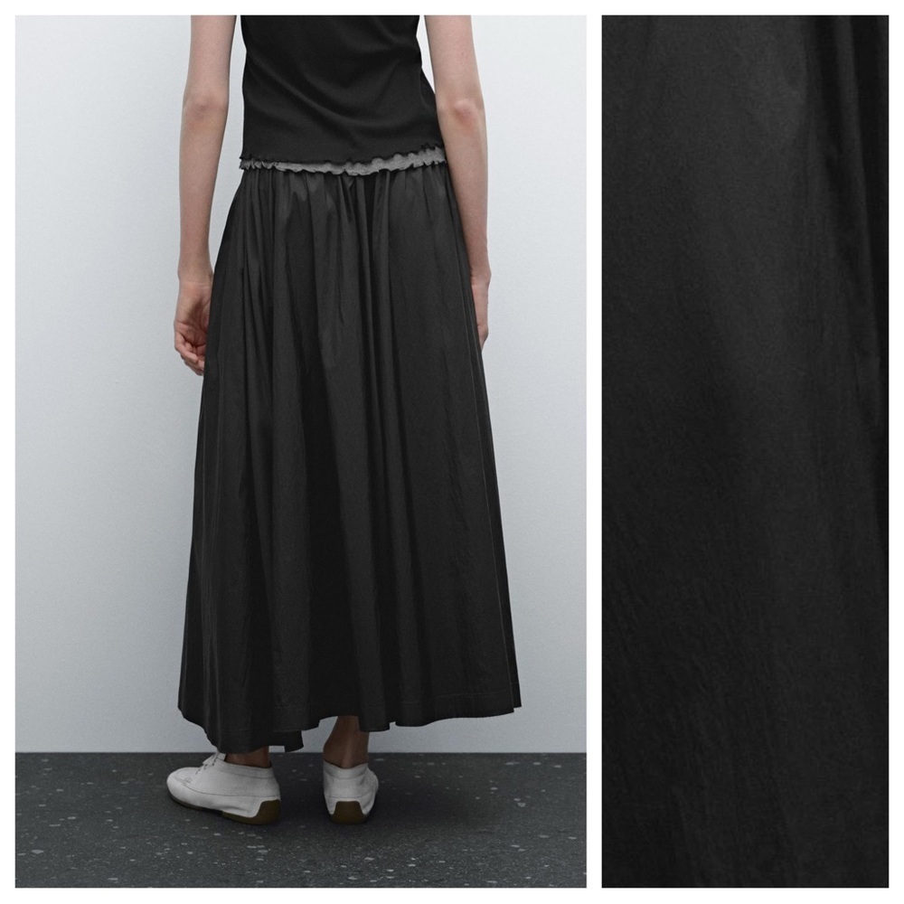 NWT. Massimo Dutti Black Technical Flared Midi Sk… - image 3